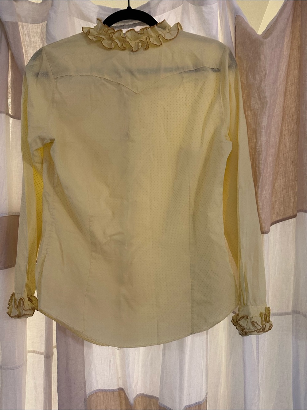 Vintage Prior Yellow Ruffle Pearl Snap Button-Up Blouse - Picture 2 of 6